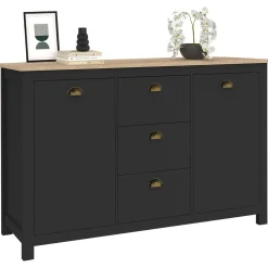 Buffet campagne 130 CM 2 portes 3 tirroirs bois et noir