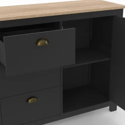 Buffet campagne 130 CM 2 portes 3 tirroirs bois et noir