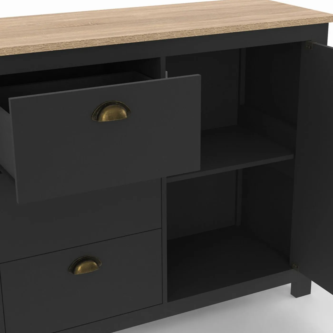 Buffet campagne 130 CM 2 portes 3 tirroirs bois et noir