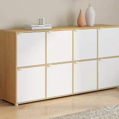 Buffet casier 8 portes 139 cm blanc et bois