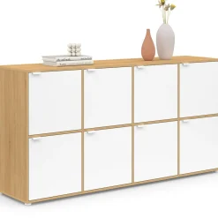 Buffet casier 8 portes 139 cm blanc et bois