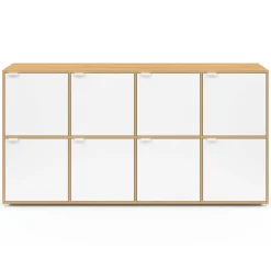 Buffet casier 8 portes 139 cm blanc et bois