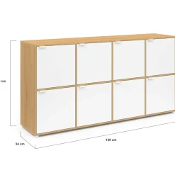 Buffet casier 8 portes 139 cm blanc et bois