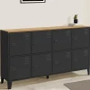 Buffet casier 8 portes en métal noir avec plateau bois 139 cm