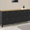 Buffet casier 180cm design industriel 10 portes en métal noir et plateau bois