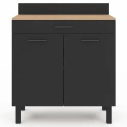 Buffet casserolier de cuisine de 80 cm avec 2 portes, 1 tiroir et un plan de travail façon hêtre
