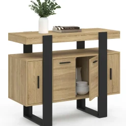 Buffet 100cm 4 portes bois et noir avec étagère