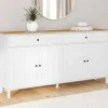 Buffet 160cm 4 portes et 2 tiroirs blanc et plateau bois