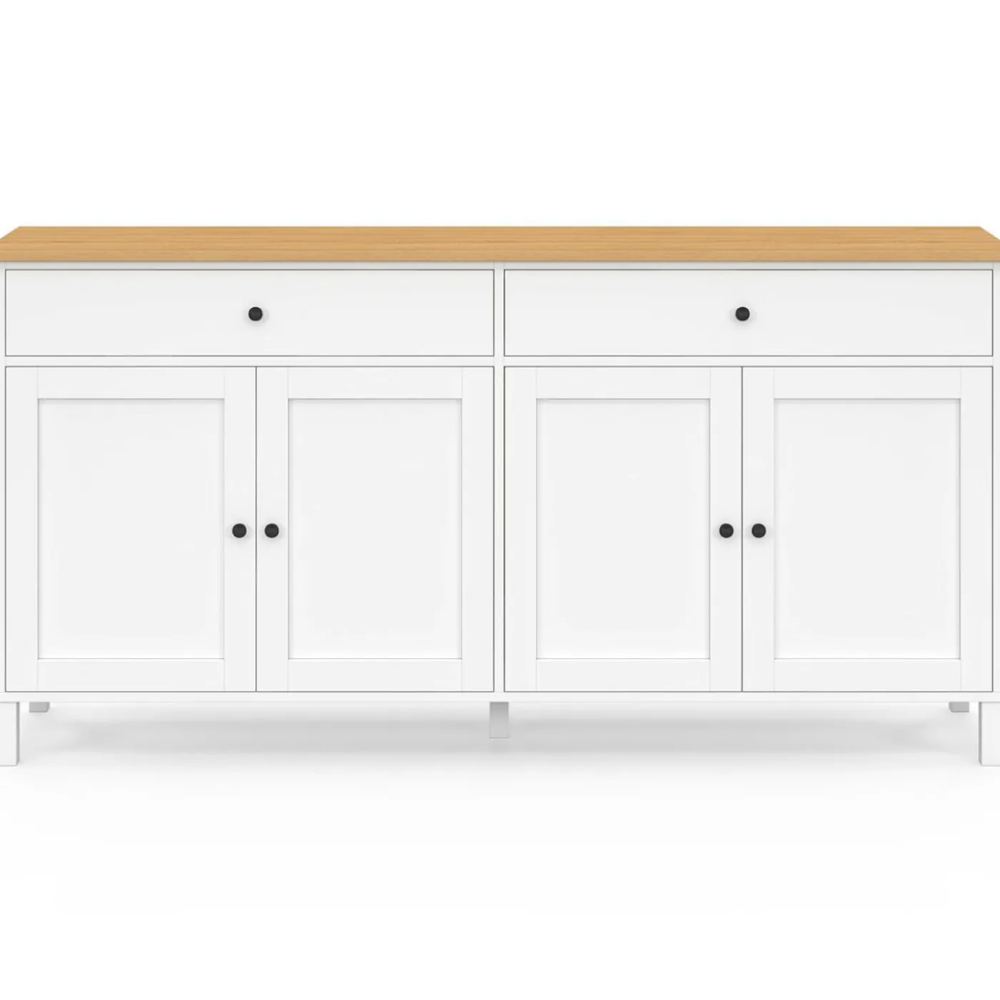 Buffet 160cm 4 portes et 2 tiroirs blanc et plateau bois