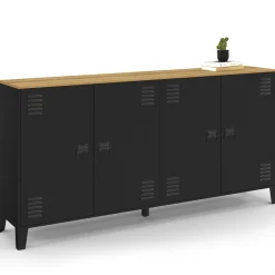 Buffet 160cm ESTER 4 portes en métal noir plateau bois design industriel