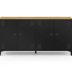 Buffet 160cm ESTER 4 portes en métal noir plateau bois design industriel