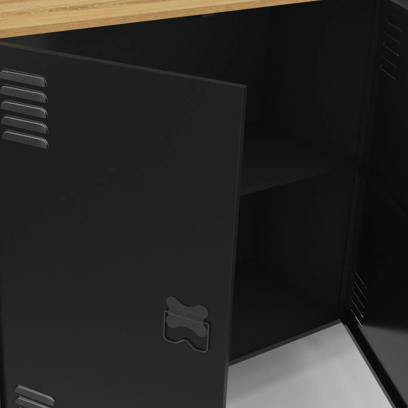 Buffet 160cm ESTER 4 portes en métal noir plateau bois design industriel