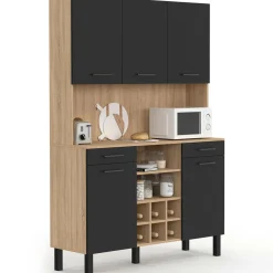 Buffet cuisine 120 cm 5 portes range-bouteilles