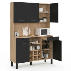 Buffet cuisine 120 cm 5 portes range-bouteilles