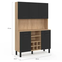 Buffet cuisine 120 cm 5 portes range-bouteilles