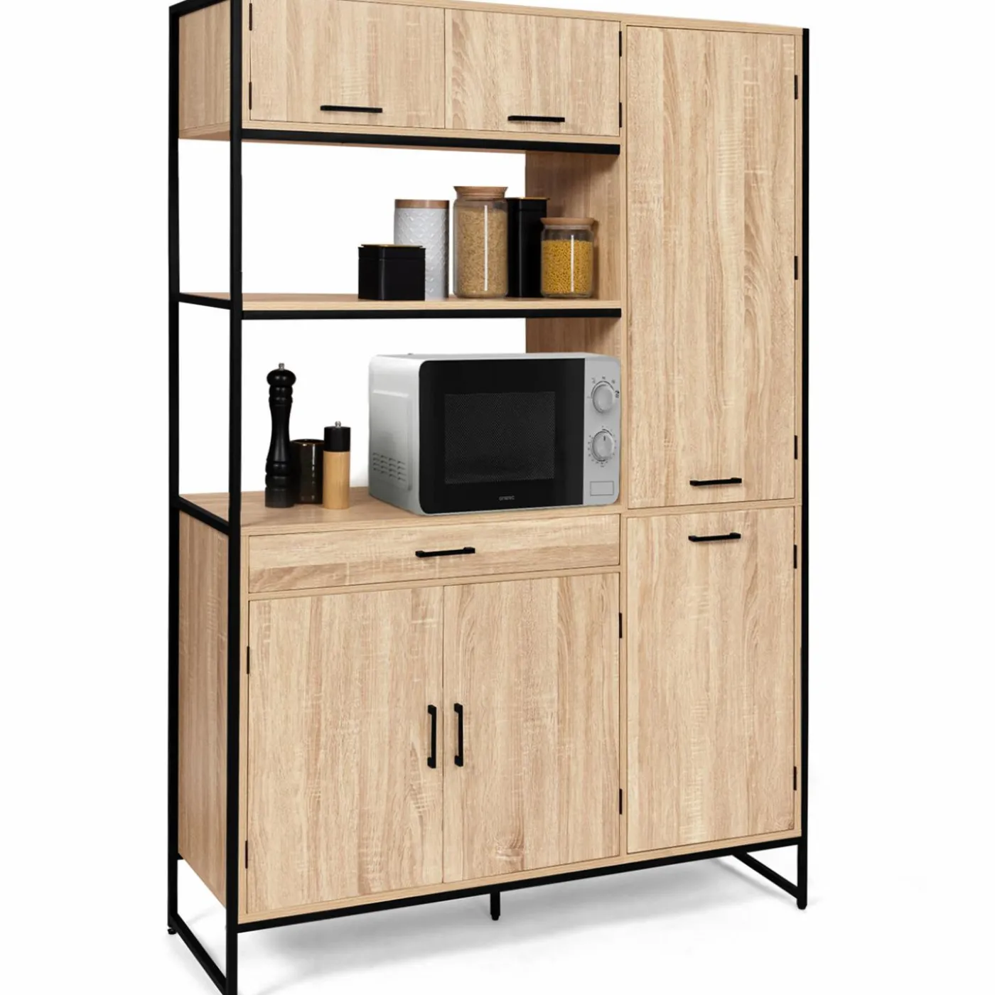 Buffet cuisine bois clair style industriel 120 cm