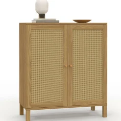Buffet d'appoint vintage 70 cm 2 portes effet cannage