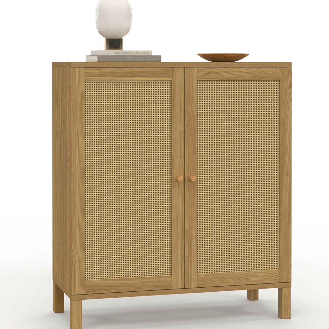 Buffet d'appoint vintage 70 cm 2 portes effet cannage