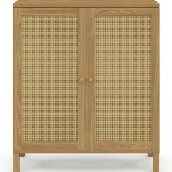 Buffet d'appoint vintage 70 cm 2 portes effet cannage