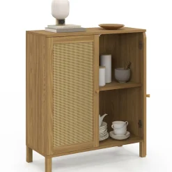 Buffet d'appoint vintage 70 cm 2 portes effet cannage