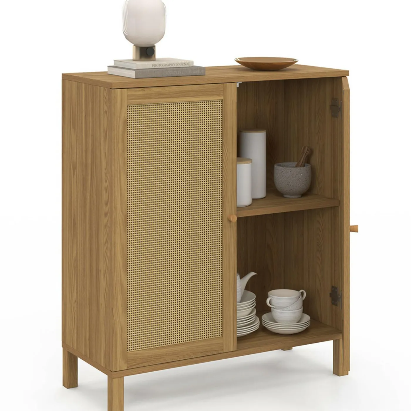 Buffet d'appoint vintage 70 cm 2 portes effet cannage
