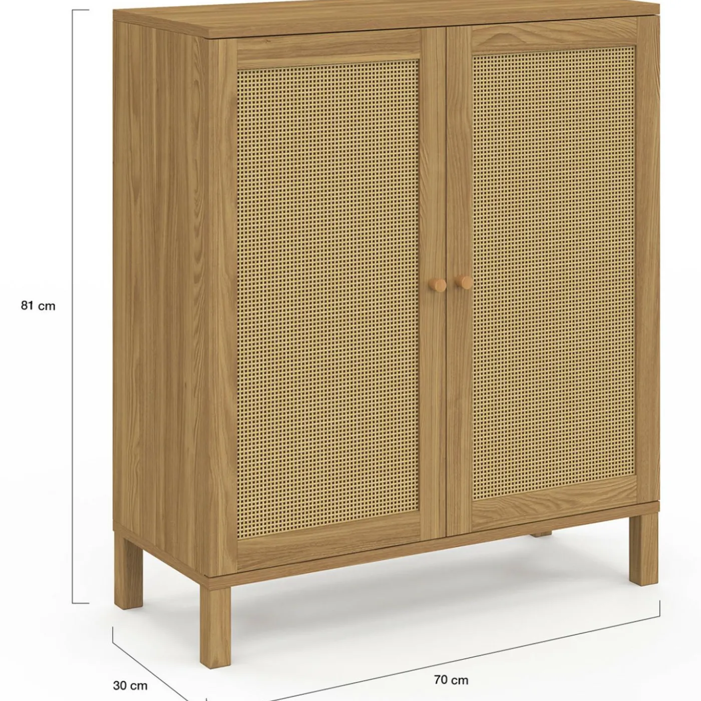 Buffet d'appoint vintage 70 cm 2 portes effet cannage