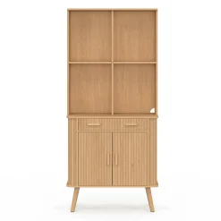 Buffet de cuisine 80 CM 2 portes + tiroir effet lattes tasseau de bois