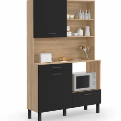 Buffet de cuisine 3 portes + 1 tiroir façon hêtre et noir 120cm