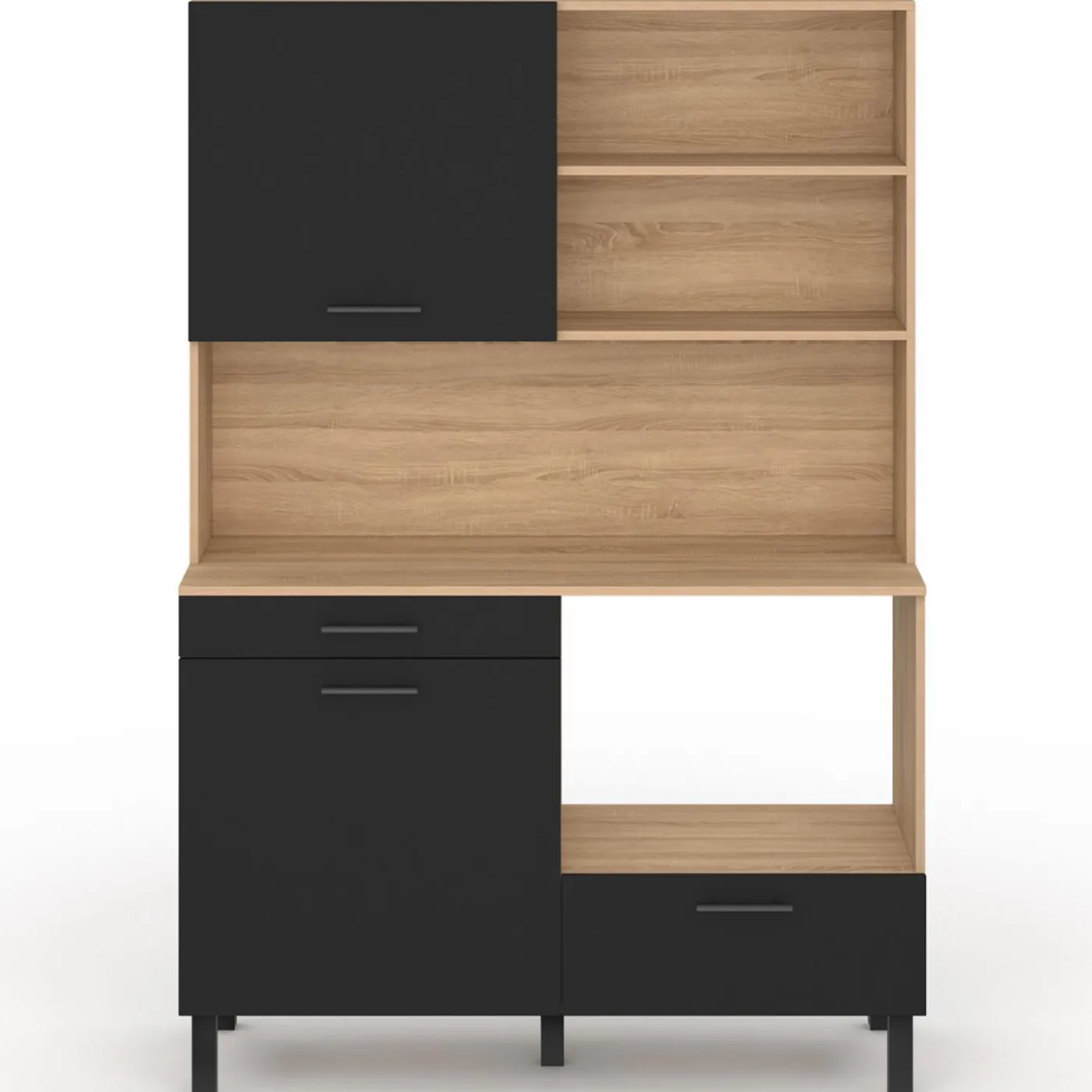 Buffet de cuisine 3 portes + 1 tiroir façon hêtre et noir 120cm