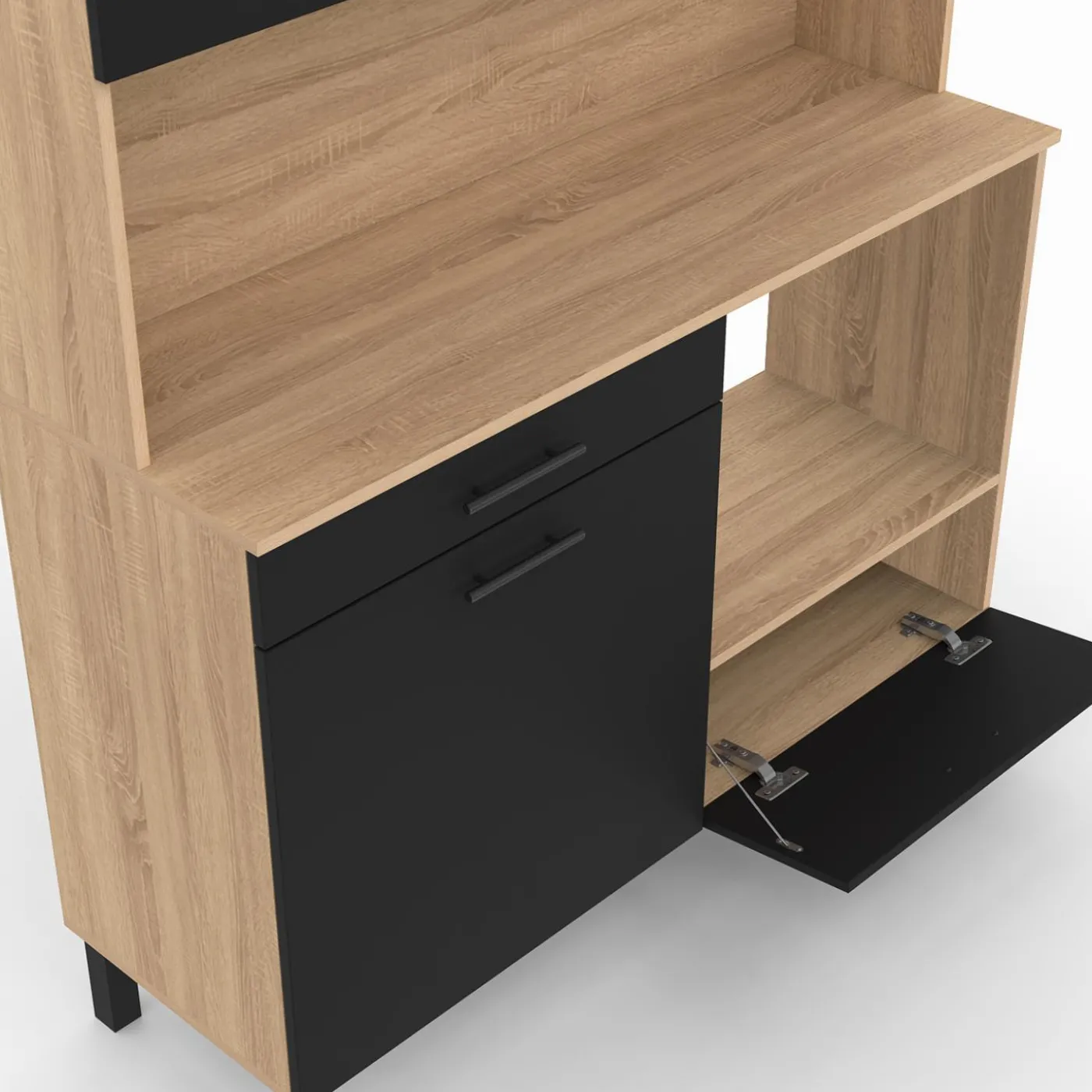 Buffet de cuisine 3 portes + 1 tiroir façon hêtre et noir 120cm