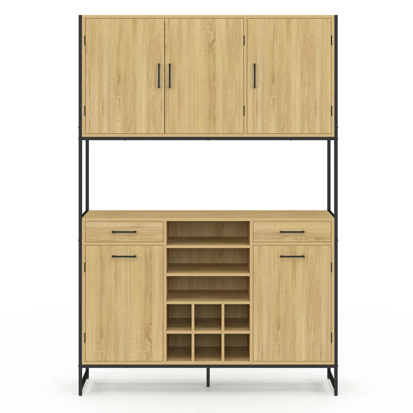 Buffet de cuisine 5 portes et range-bouteilles design industriel 120 cm