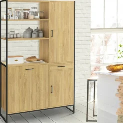 Buffet de cuisine avec colonne de rangement 3 portes design industriel