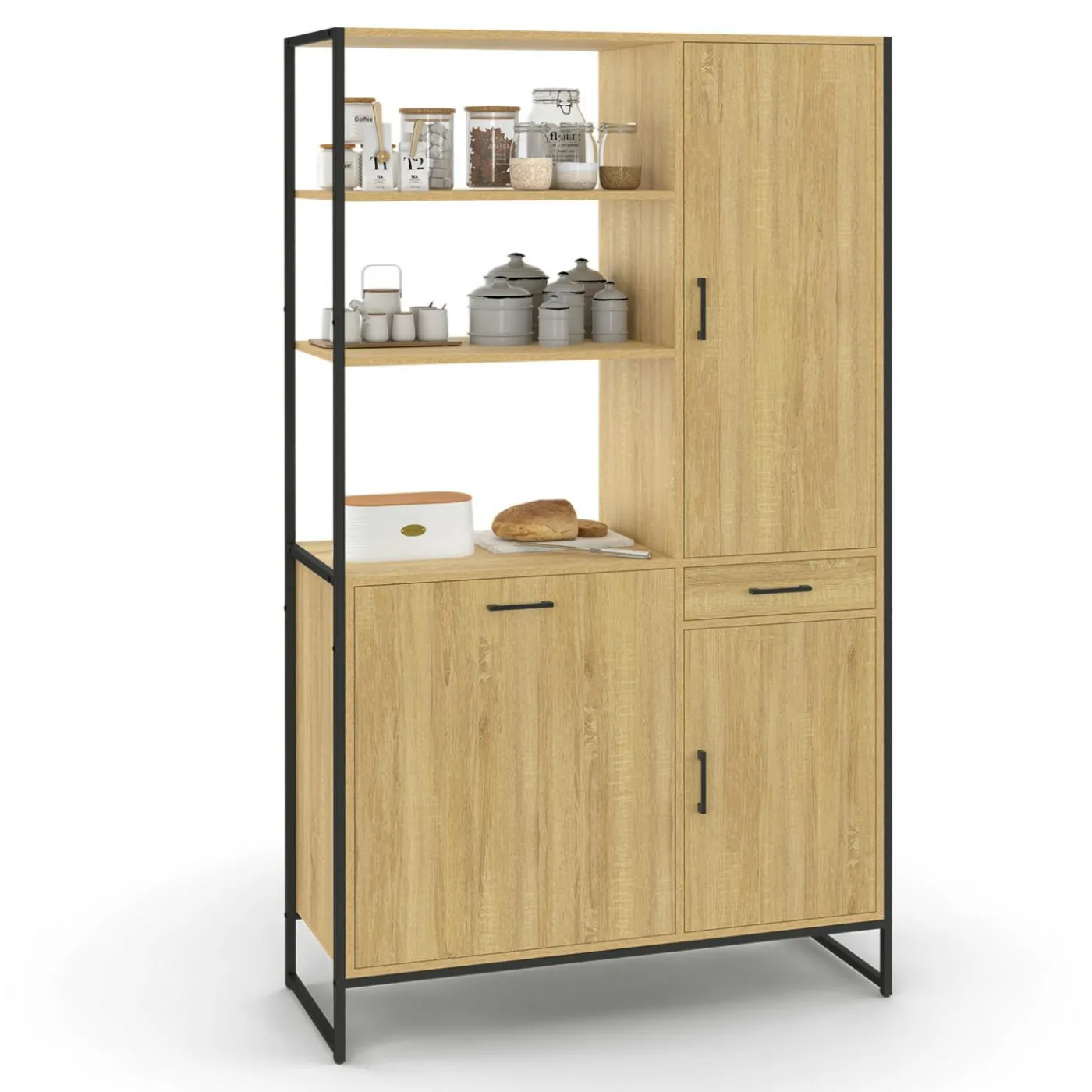 Buffet de cuisine avec colonne de rangement 3 portes design industriel