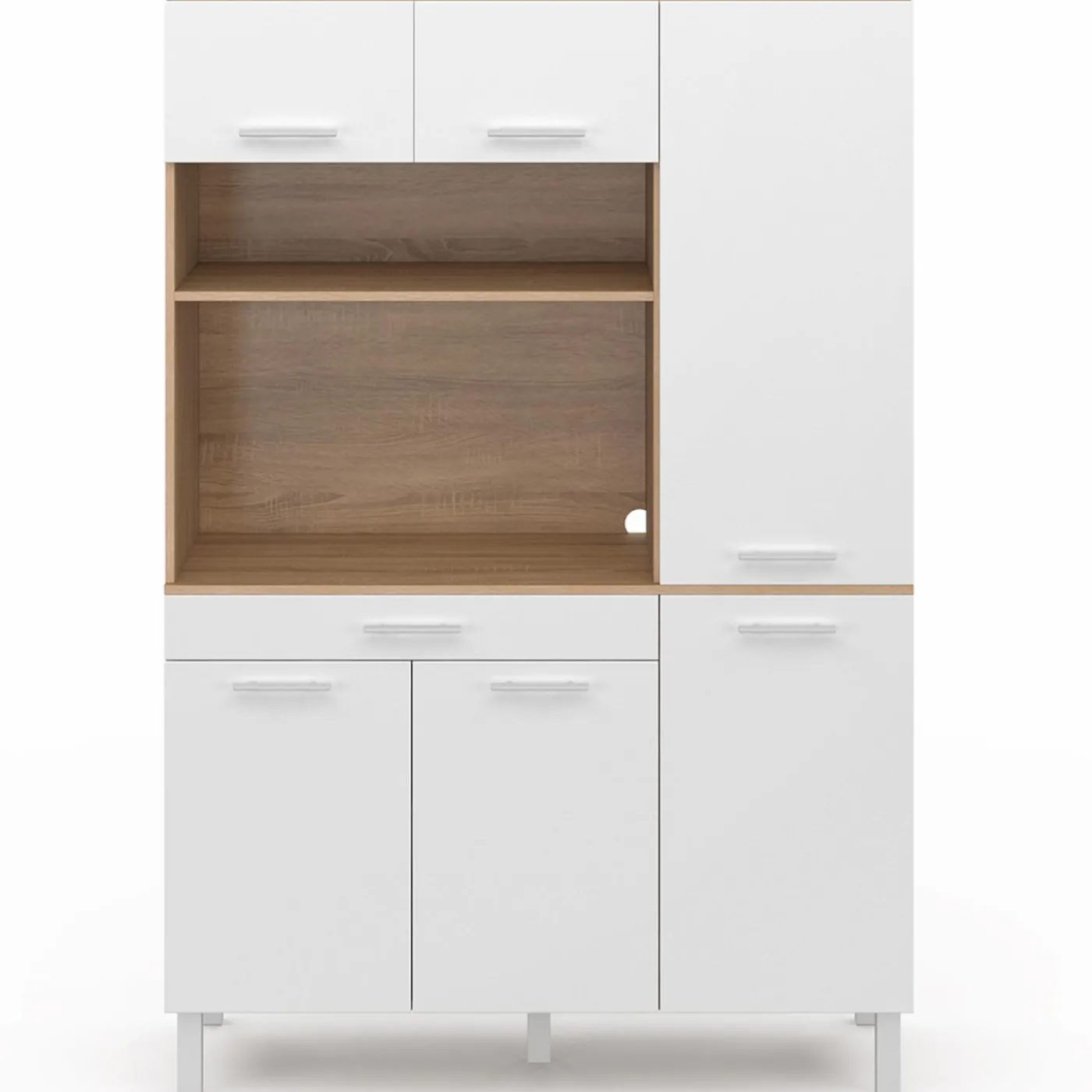 Buffet de cuisine blanc et façon hêtre avec 6 portes + tiroir