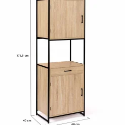 Buffet de cuisine industriel bois et métal 60 cm