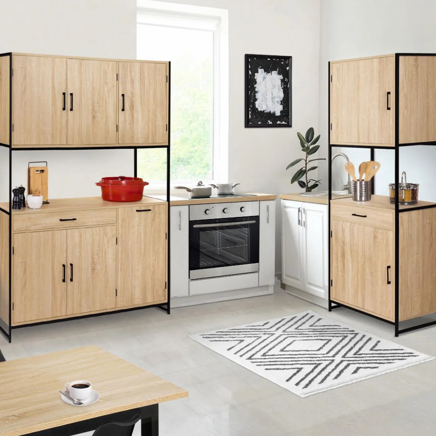 Buffet de cuisine industriel bois et métal 60 cm