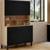 Buffet de cuisine noir et bois 120 cm