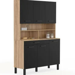 Buffet de cuisine noir et bois 120 cm