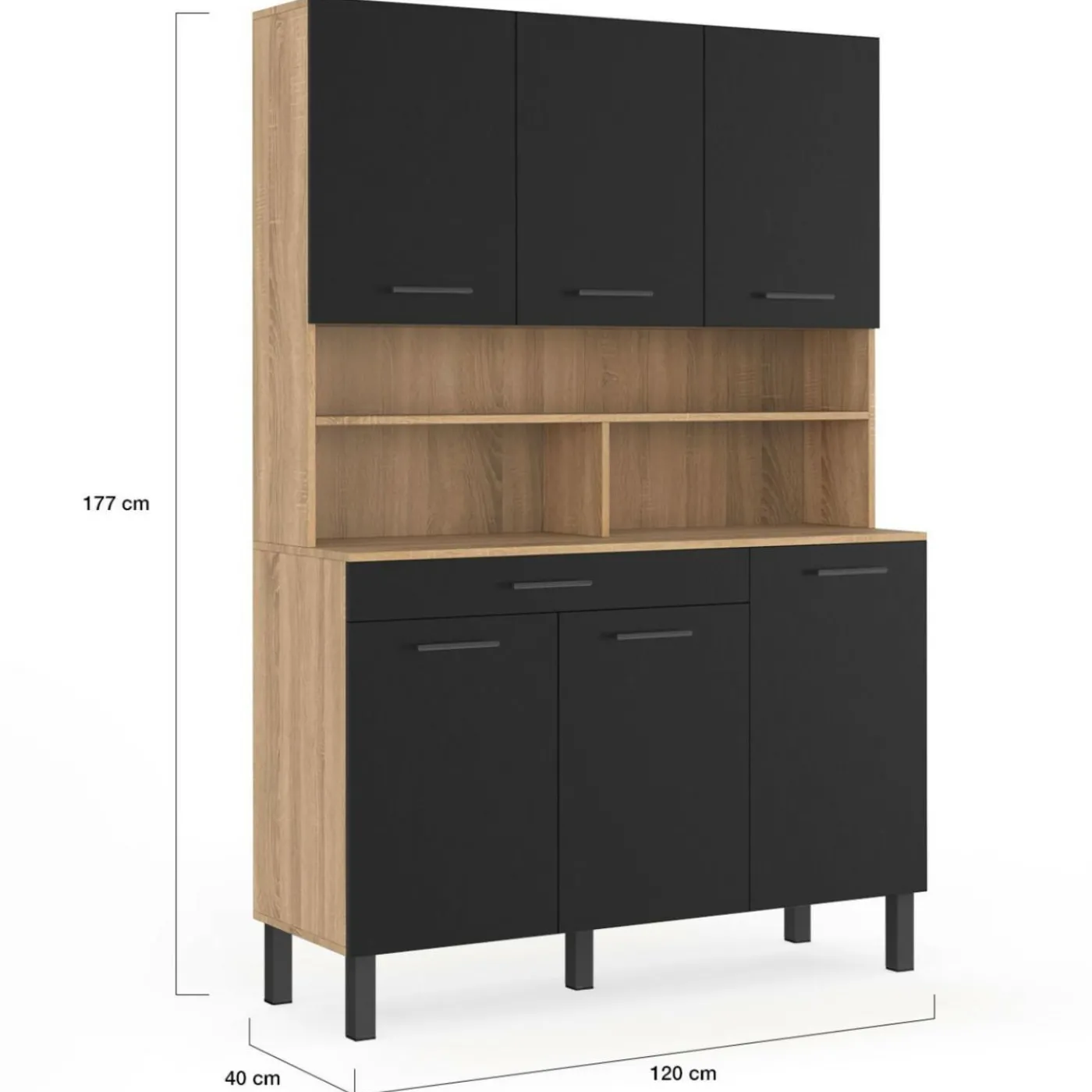 Buffet de cuisine noir et bois 120 cm