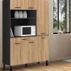 Buffet de cuisine noir et façon hêtre avec 6 portes + tiroir