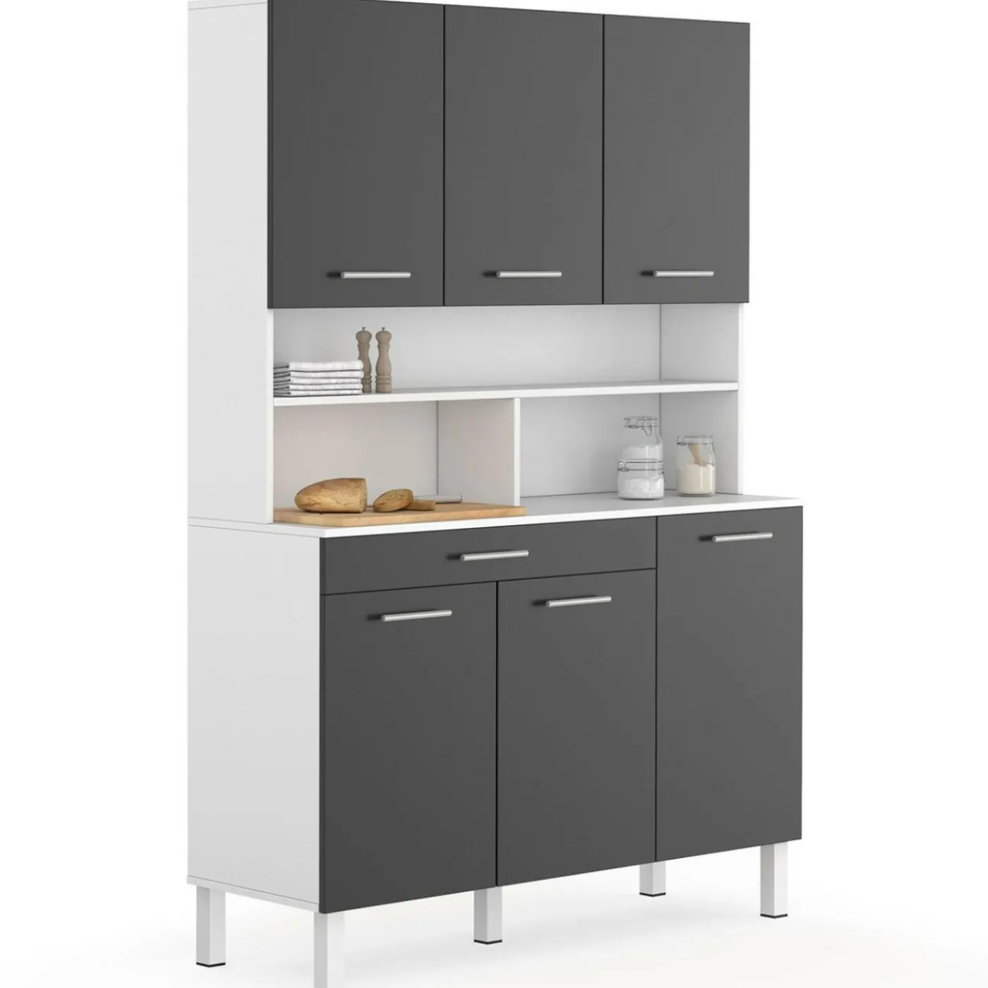 Buffet de cuisine vaisselier gris et blanc 120 cm