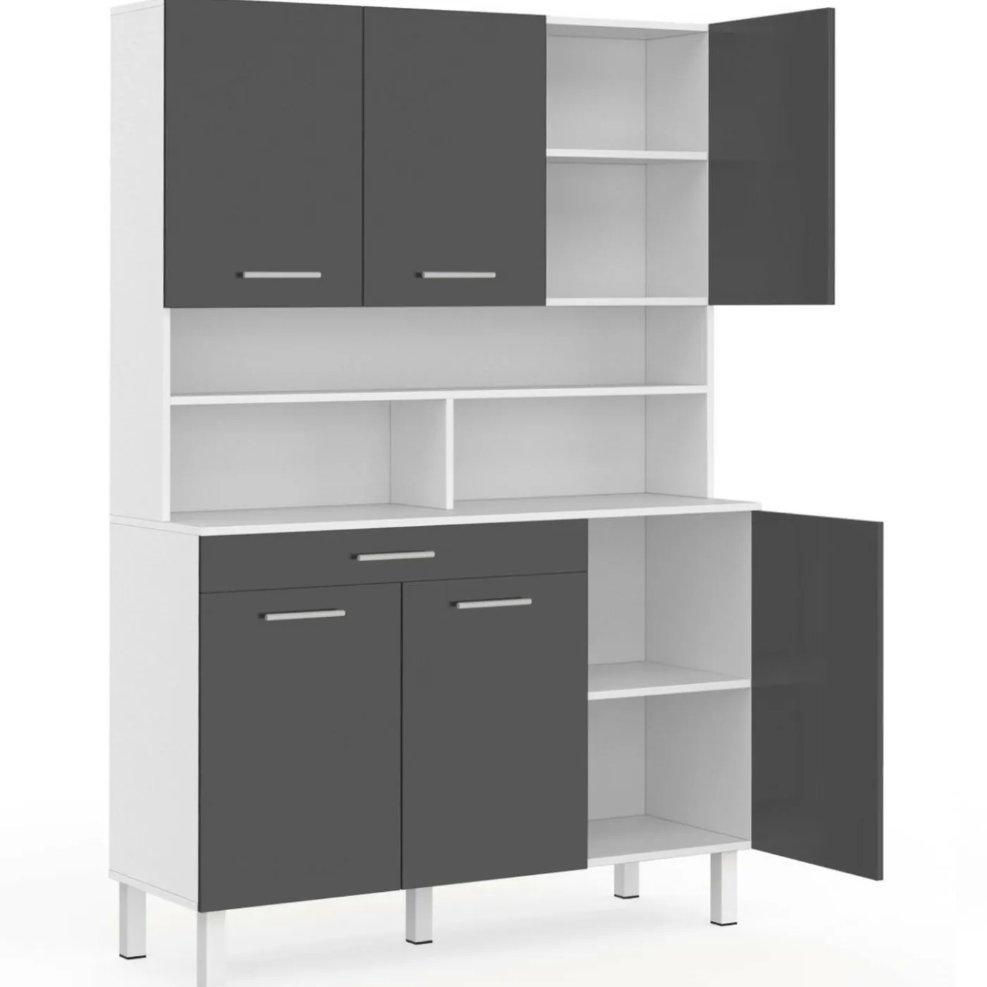 Buffet de cuisine vaisselier gris et blanc 120 cm