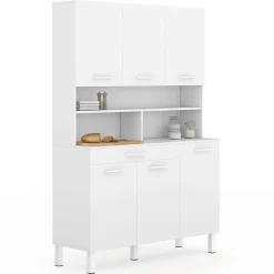 Buffet de cuisine vaisselier blanc brillant 120 cm