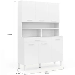 Buffet de cuisine vaisselier blanc brillant 120 cm
