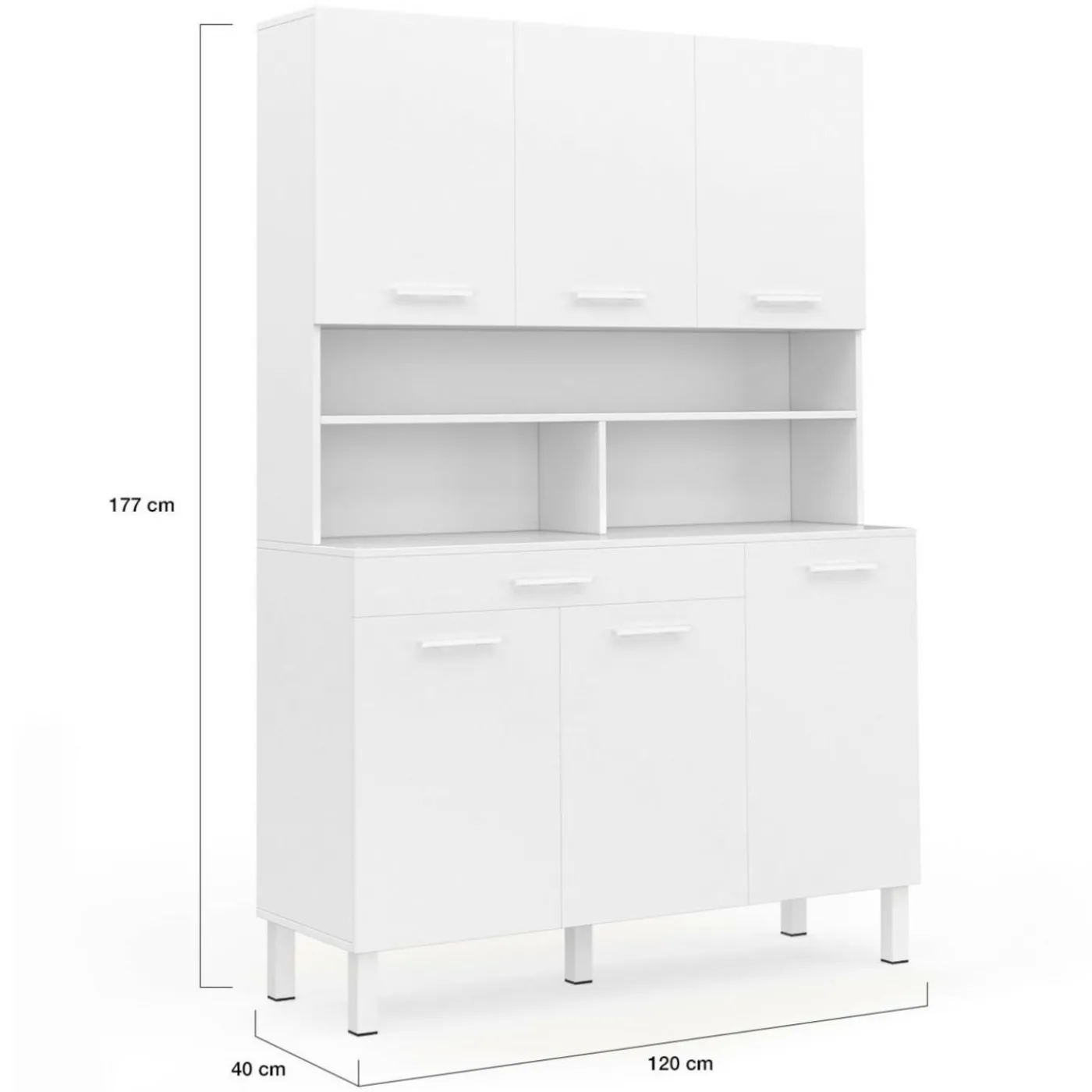 Buffet de cuisine vaisselier blanc brillant 120 cm