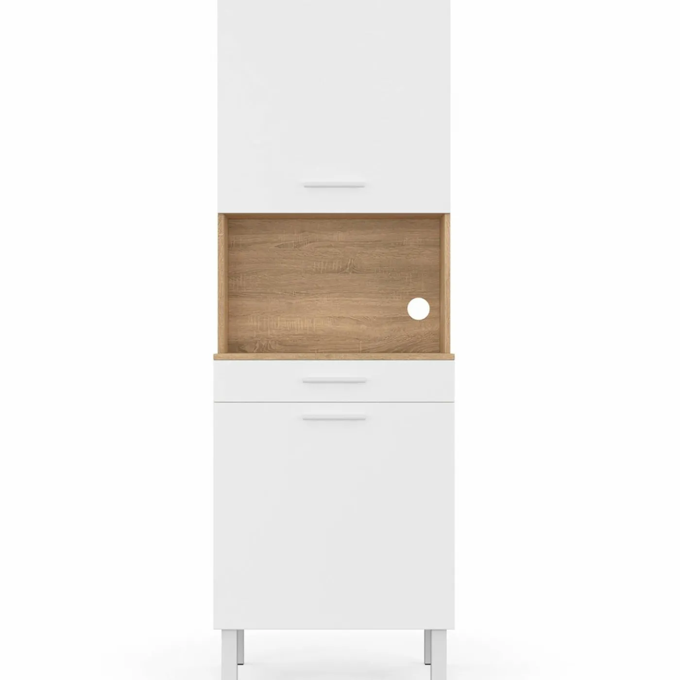 Buffet de cuisine vaisselier blanc et bois façon hêtre 60 cm