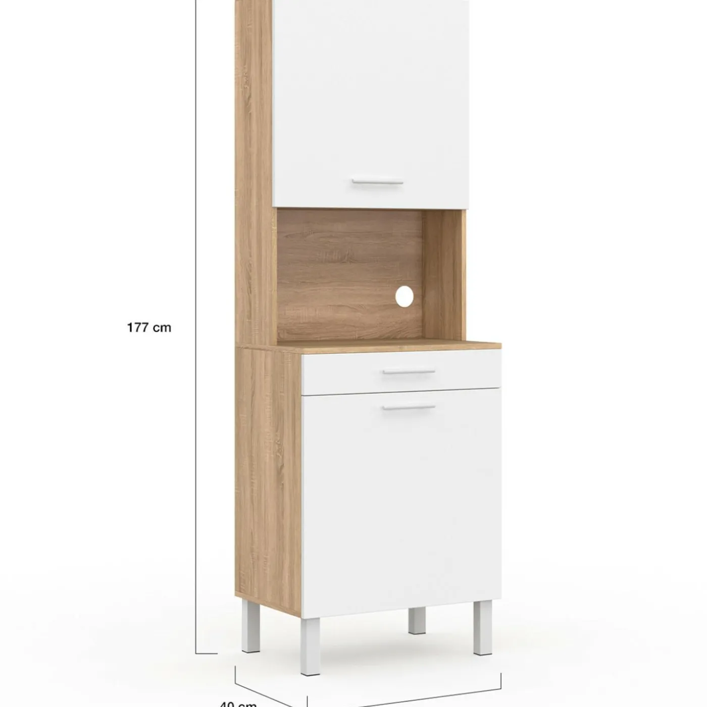 Buffet de cuisine vaisselier blanc et bois façon hêtre 60 cm