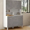 Buffet de cuisine vaisselier effet béton et blanc 120 cm