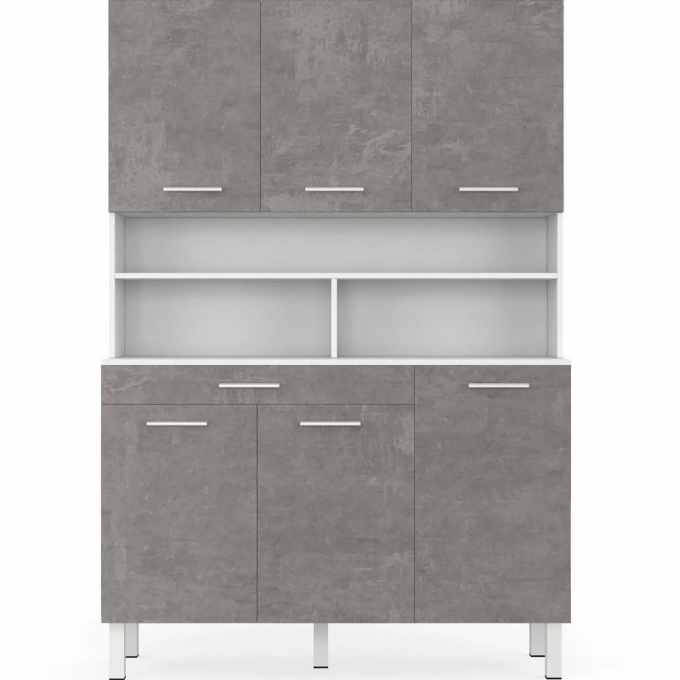 Buffet de cuisine vaisselier effet béton et blanc 120 cm