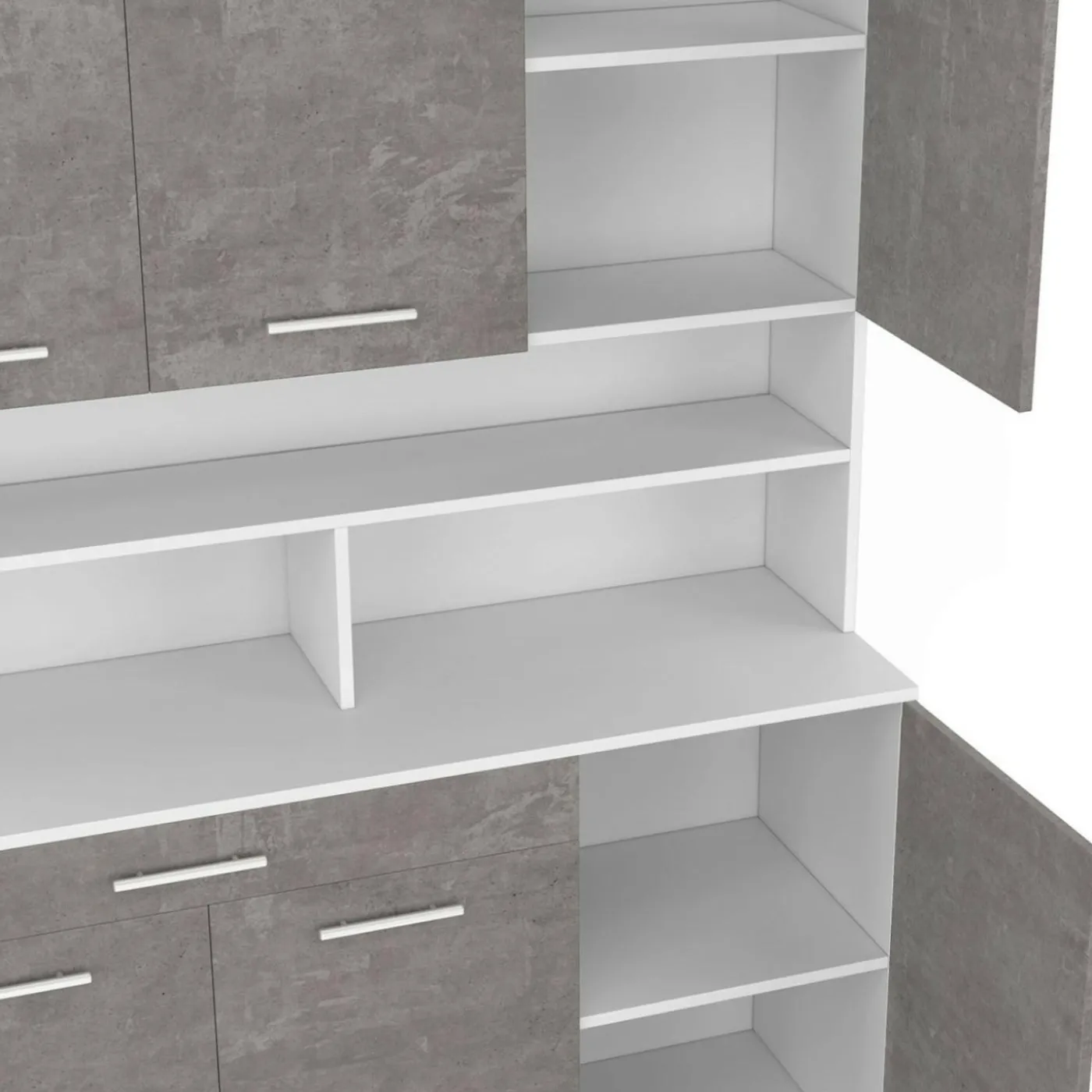 Buffet de cuisine vaisselier effet béton et blanc 120 cm